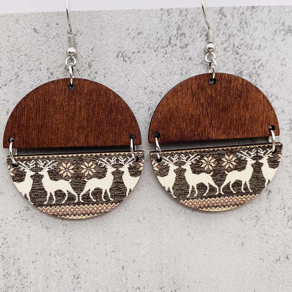 Wholesale Christmas Half Round Wood Chips Patchwork Earrings
